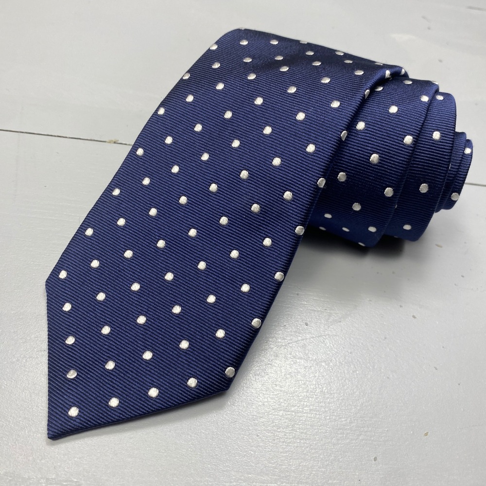 J.Crew Ludlow Necktie Mens OS Navy Blue Silk Pindot Polka Dot Slim Formal Tie